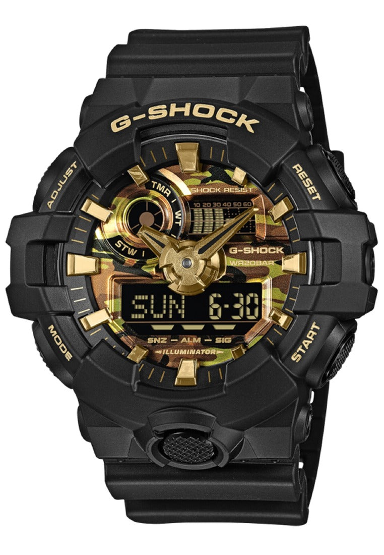 Casio G-shock "Bold Camo & Gold" Digital Analog Rubber Strap Watch for Men GA-700CF-1ADR
