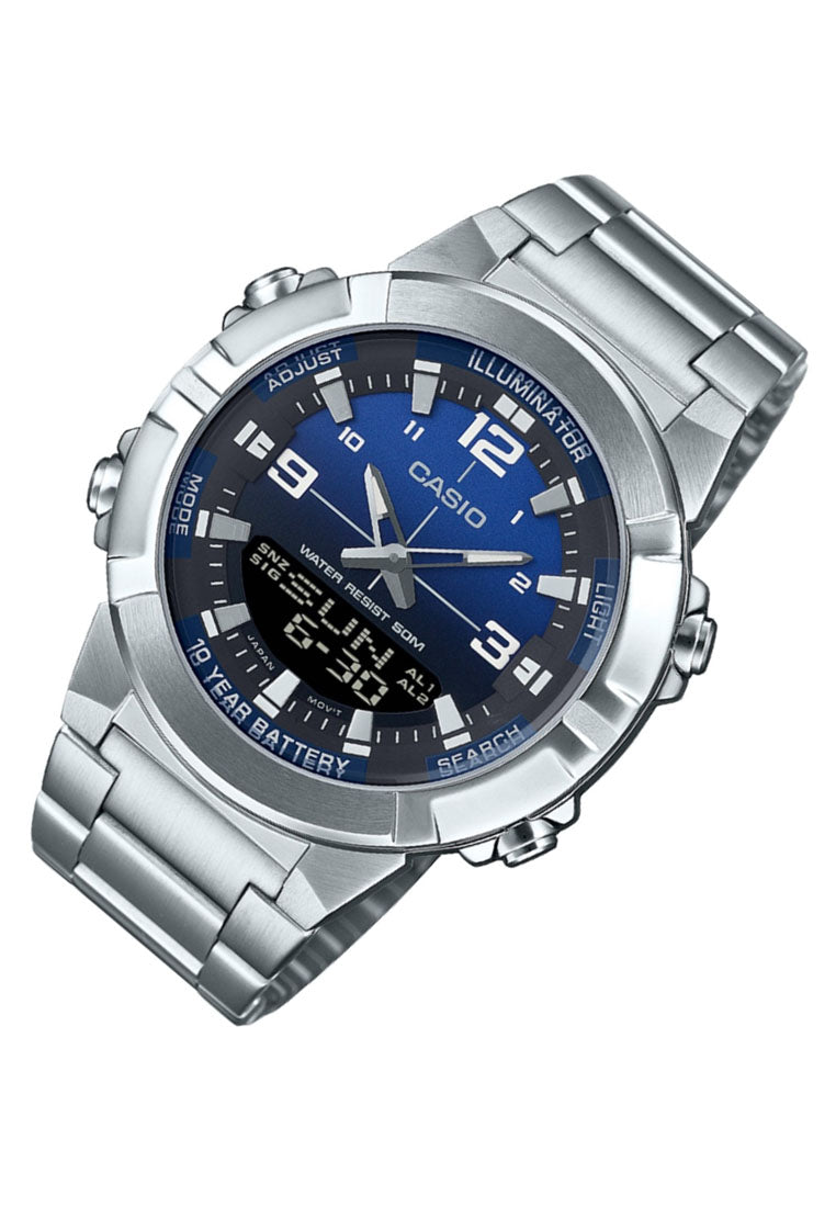 Casio AMW-870DA-2A1 Analog Digital Stainless Steel Band Watch For Men-Watch Portal Philippines