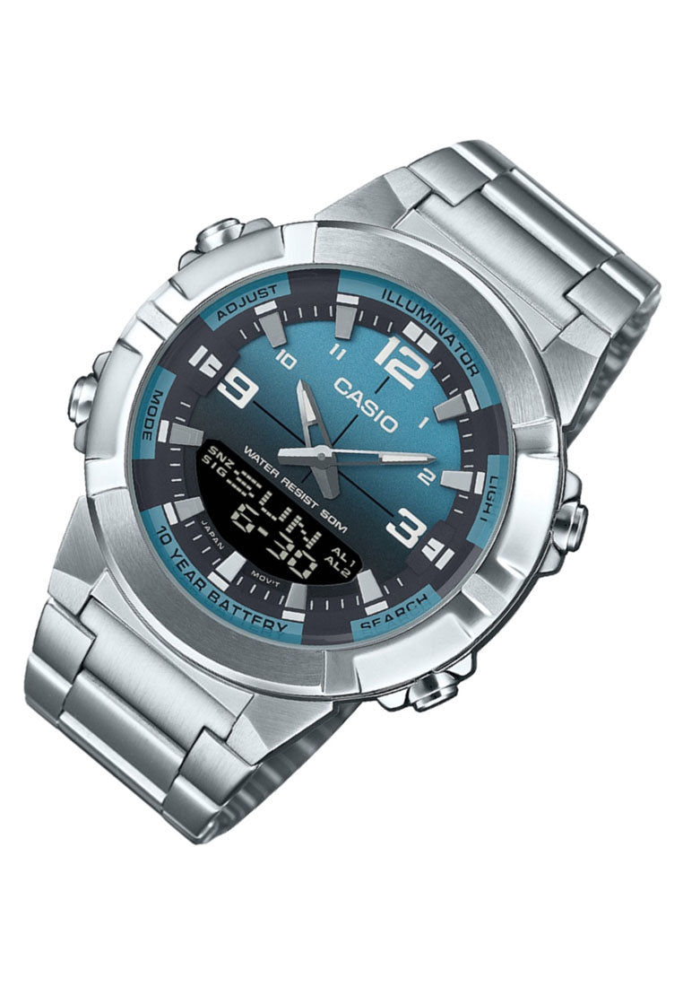 Casio AMW-870DA-2A2 Analog Digital Stainless Steel Band Watch For Men-Watch Portal Philippines