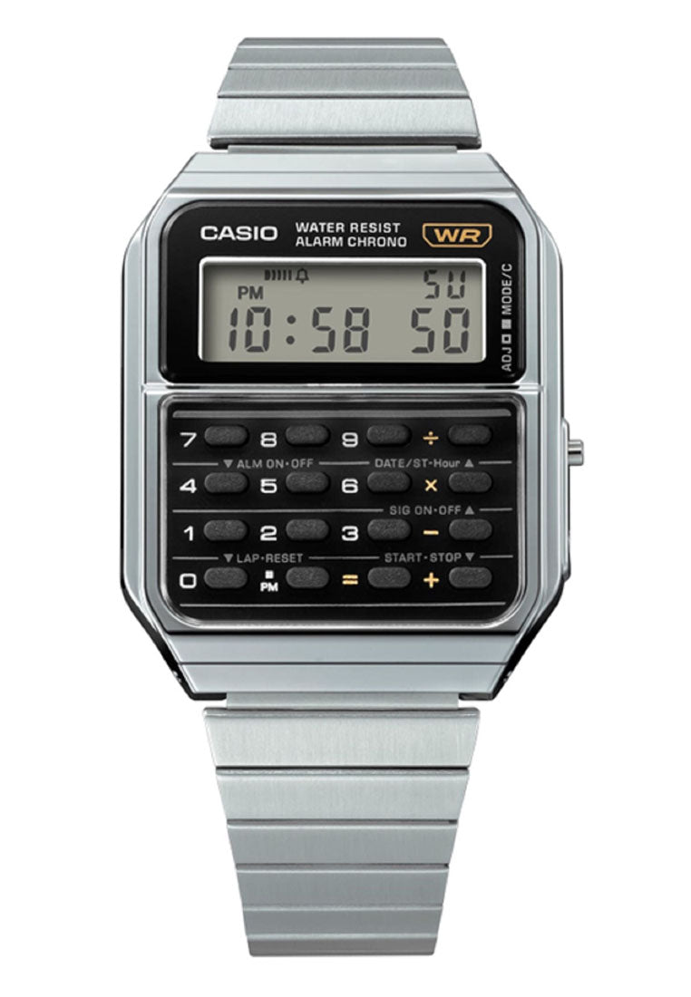 Casio CA-500WE-1A Digital Calculator Stainless Steel Strap Watch-Watch Portal Philippines