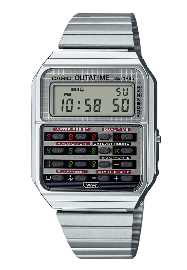 Casio CA-500WEBF-1A "Back to the Future" Digital Stainless Steel Strap Calculator Watch for Men-Watch Portal Philippines