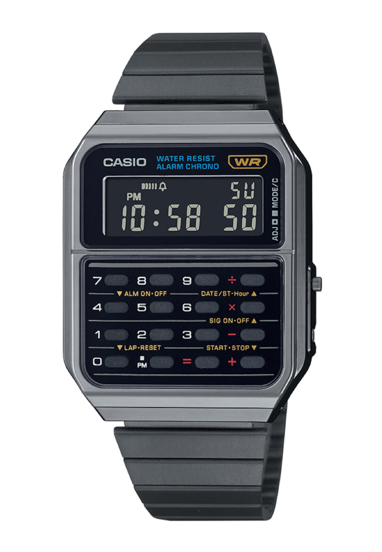 Casio CA-500WEGG-1B Digital Calculator Stainless Steel Strap Watch-Watch Portal Philippines
