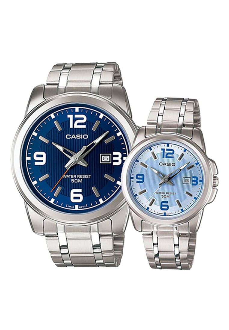 Casio Couple Watch COUPLE-1314D-2A Analog Stainless Steel Strap Watch-Watch Portal Philippines
