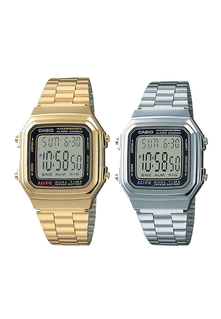 Casio Couple Watch COUPLE-A178-A178WG-1DF Digital Stainless Steel Strap Watch-Watch Portal Philippines