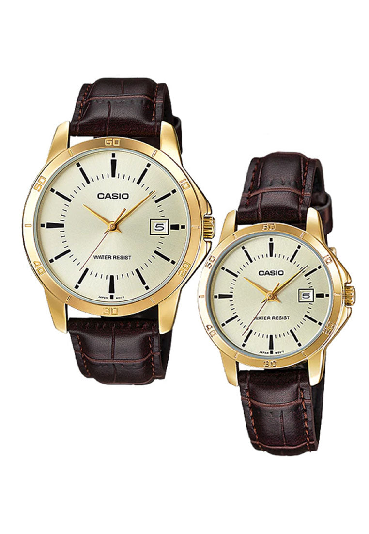 Casio Couple Watch COUPLE-V004GL-9A Analog Leather Strap Watch-Watch Portal Philippines
