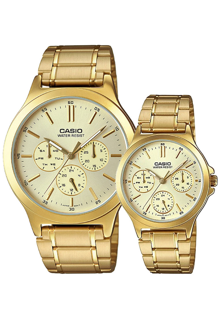 Casio Couple Watch COUPLE-V300G-9A Analog Stainless Steel Strap Watch-Watch Portal Philippines