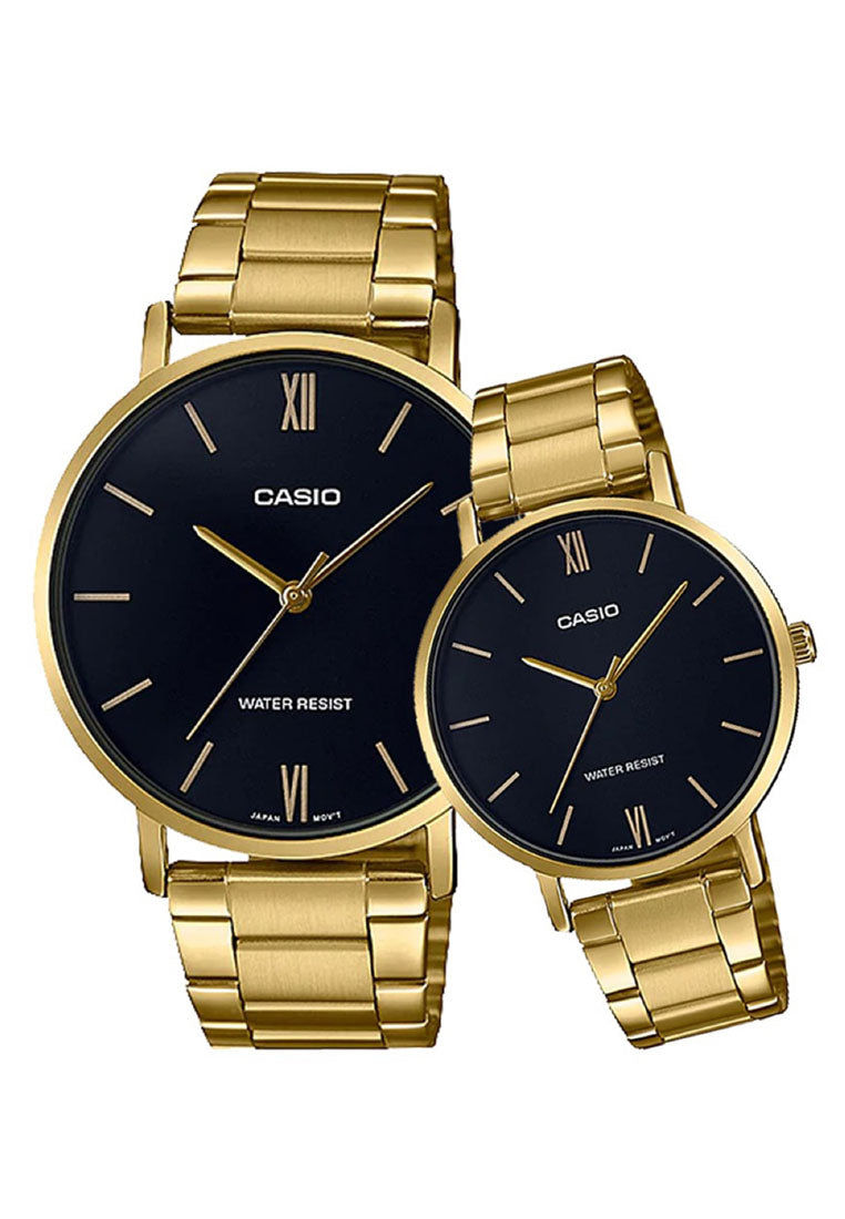 Casio Couple Watch COUPLE-VT01G-1B Analog Stainless Steel Strap Watch-Watch Portal Philippines