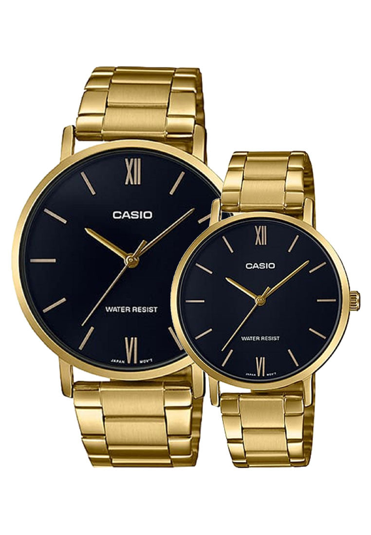 Casio Couple Watch COUPLE-VT01G-1B Analog Stainless Steel Strap Watch-Watch Portal Philippines
