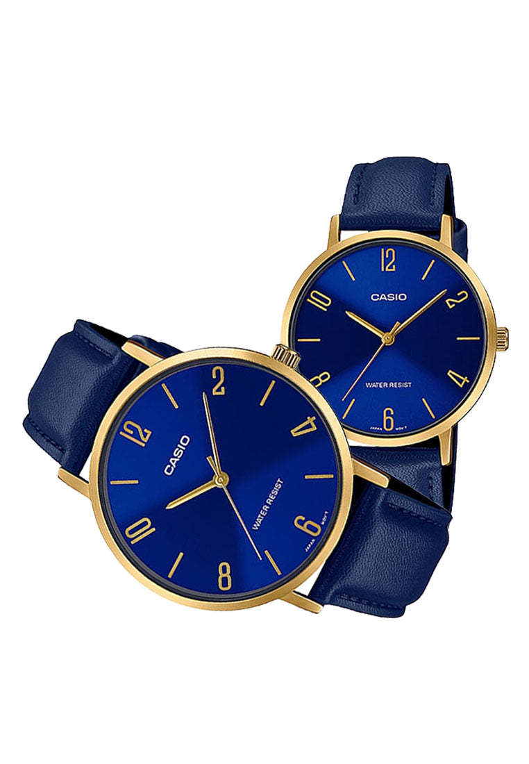 Casio Couple Watch COUPLE-VT01GL-2B Analog Leather Strap Watch-Watch Portal Philippines