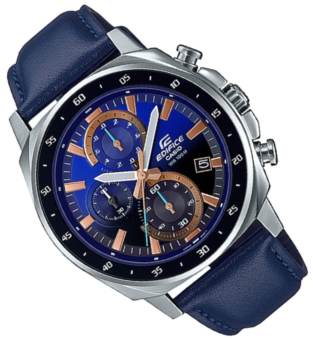 Casio Edifice EFV-600L-2A Chronograph Leather Strap Watch For Men-Watch Portal Philippines