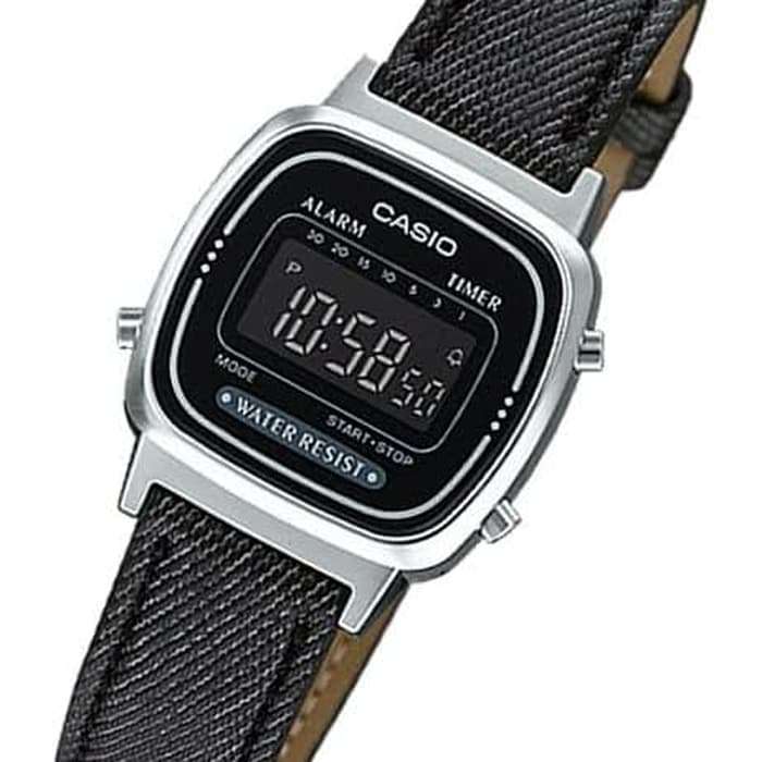 Casio LA670WL-1BDF Black Leather Denim Strap Watch for Women-Watch Portal Philippines