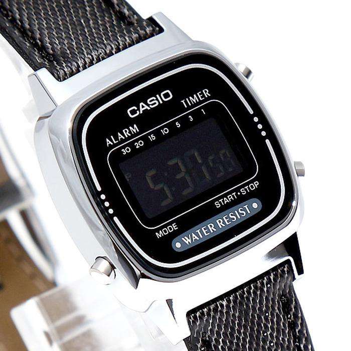 Casio LA670WL-1BDF Black Leather Denim Strap Watch for Women-Watch Portal Philippines