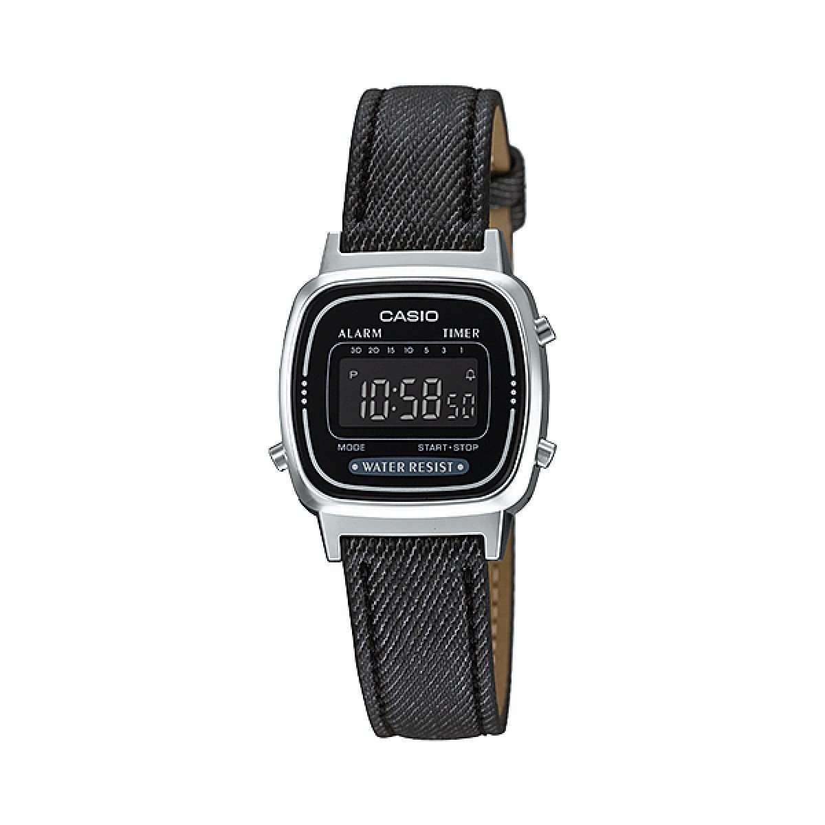 Casio LA670WL-1BDF Black Leather Denim Strap Watch for Women-Watch Portal Philippines