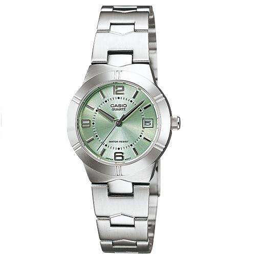 Casio LTP-1241D-3ADF Silver/Green Stainless Steel Strap Watch for Women-Watch Portal Philippines