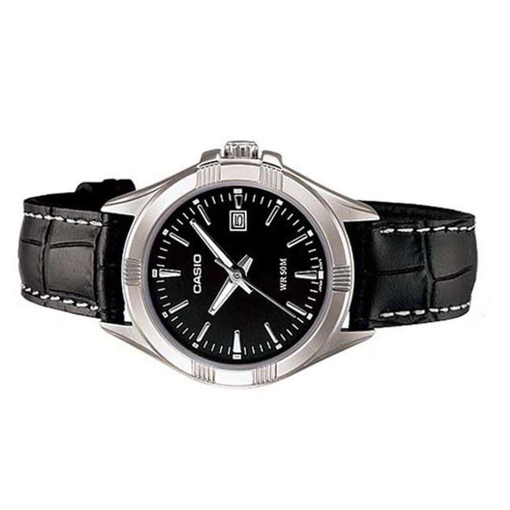 Casio LTP-1308L-1AVDF Black Leather Strap Watch for Women-Watch Portal Philippines
