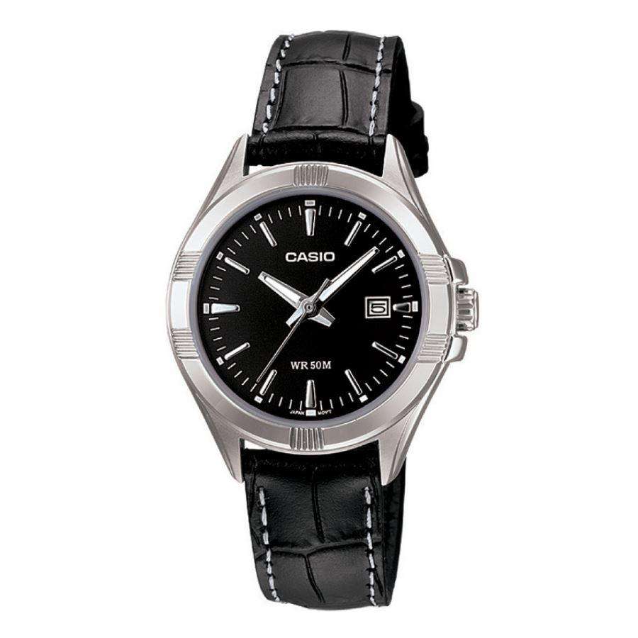 Casio LTP-1308L-1AVDF Black Leather Strap Watch for Women-Watch Portal Philippines