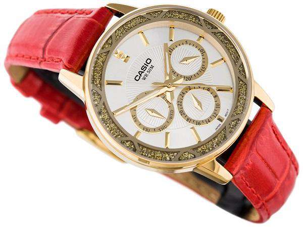 Casio LTP-2087GL-4AVDF Red Leather Strap Watch for Women-Watch Portal Philippines