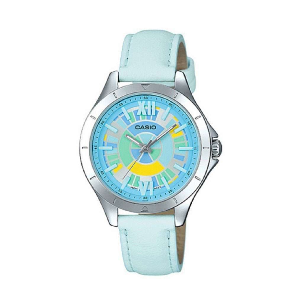 Casio LTP-E129L-2A Light Blue Leather Strap Watch for Women-Watch Portal Philippines