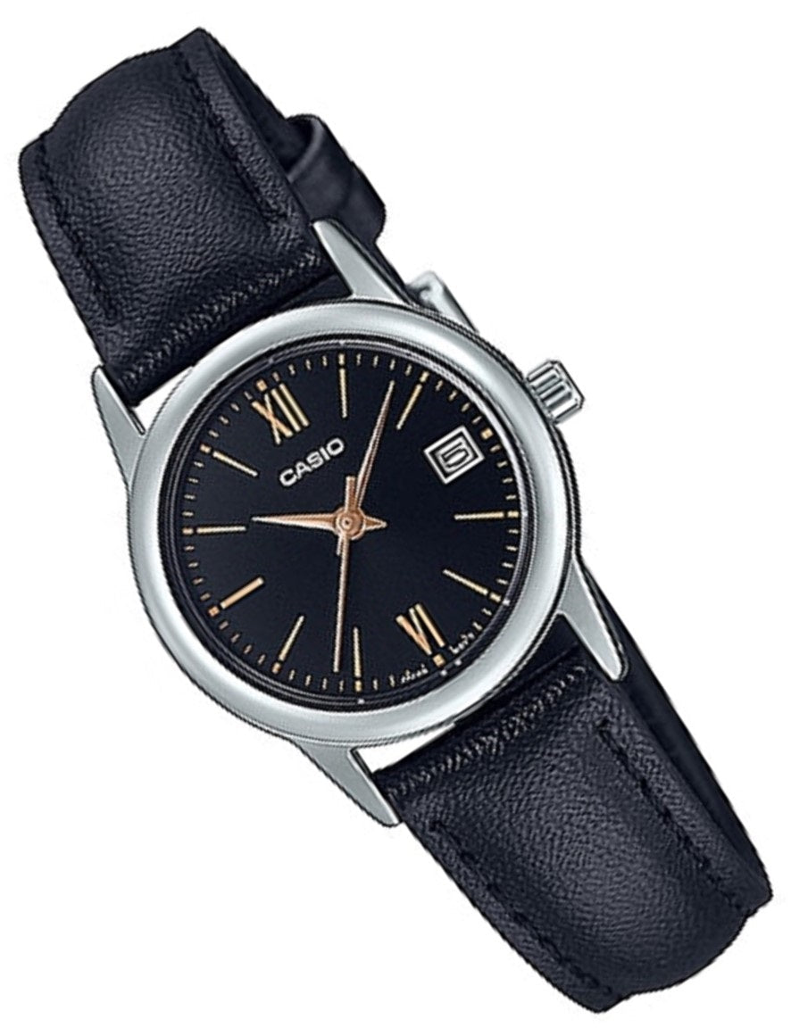 Casio LTP-V002L-1B3 Black Leather Strap Watch for Women-Watch Portal Philippines
