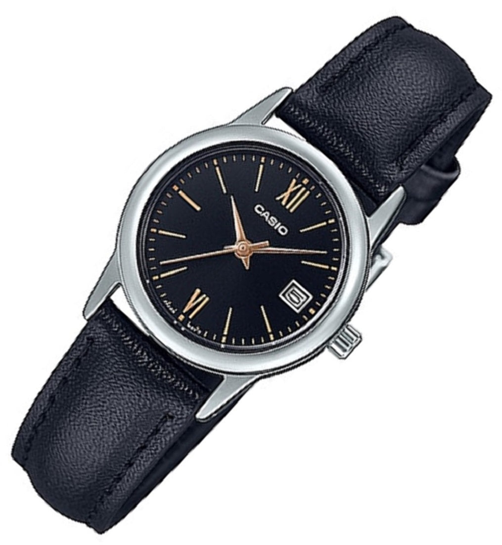 Casio LTP-V002L-1B3 Black Leather Strap Watch for Women-Watch Portal Philippines
