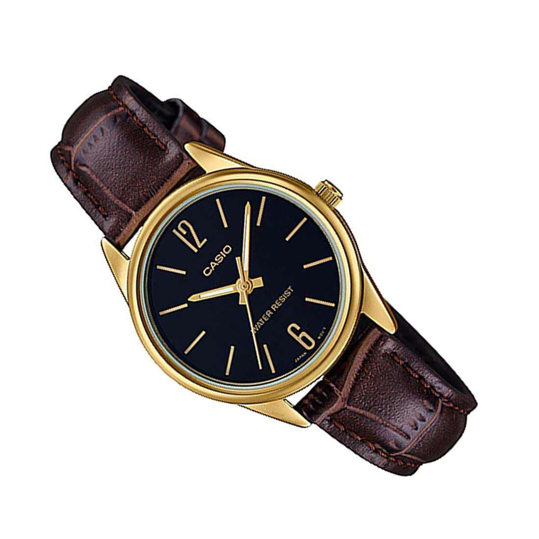 Casio LTP-V005GL-1B Brown Leather Strap Watch for Women-Watch Portal Philippines