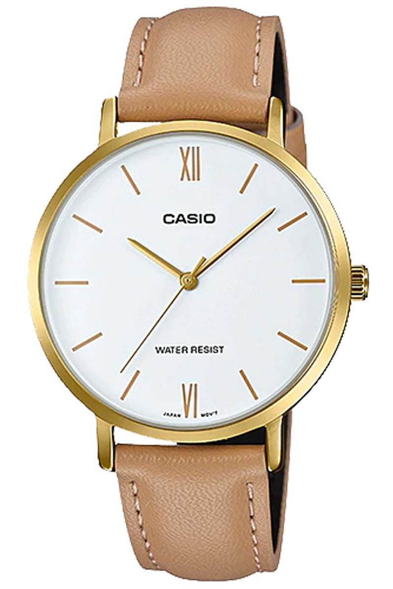 Casio LTP-VT01GL-7B Light Brown Leather Strap Watch for Women-Watch Portal Philippines