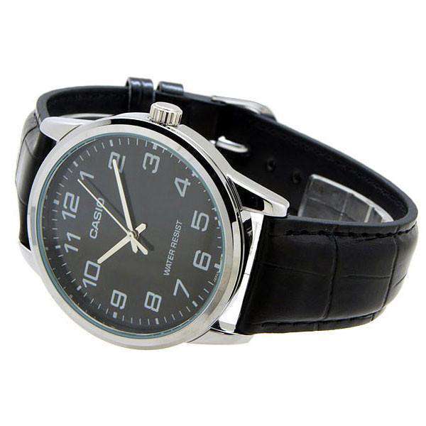 Casio MTP-V001L-1B Black Leather Strap Watch For Men-Watch Portal Philippines