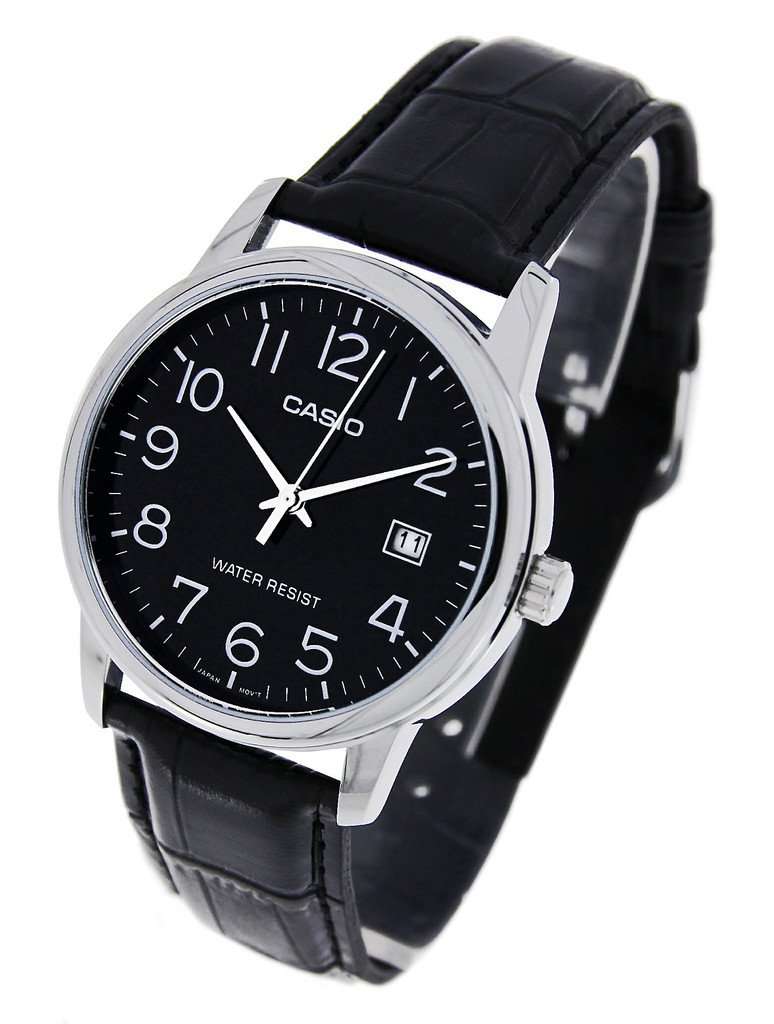 Casio MTP-V002L-1B Black Leather Watch for Men-Watch Portal Philippines