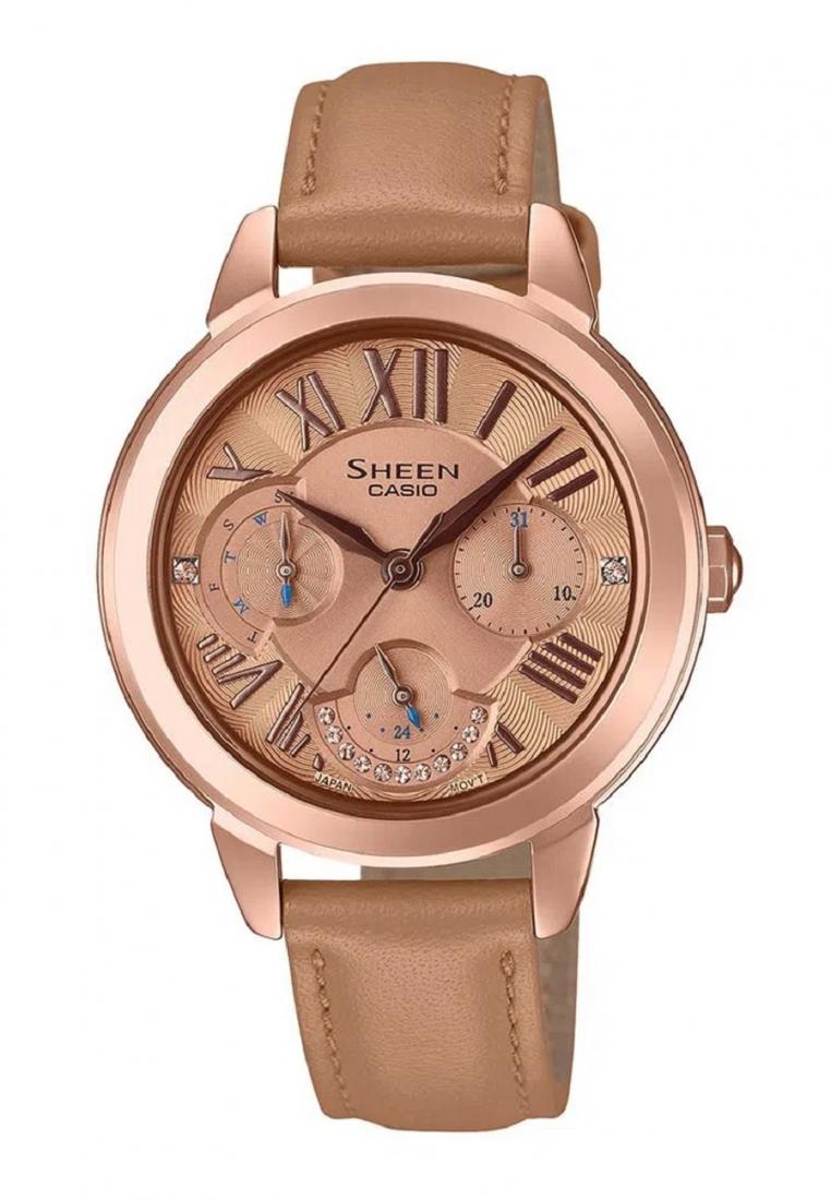 Casio Sheen SHE-3059PGL-5A Analog Leather Strap Watch For Women-Watch Portal Philippines
