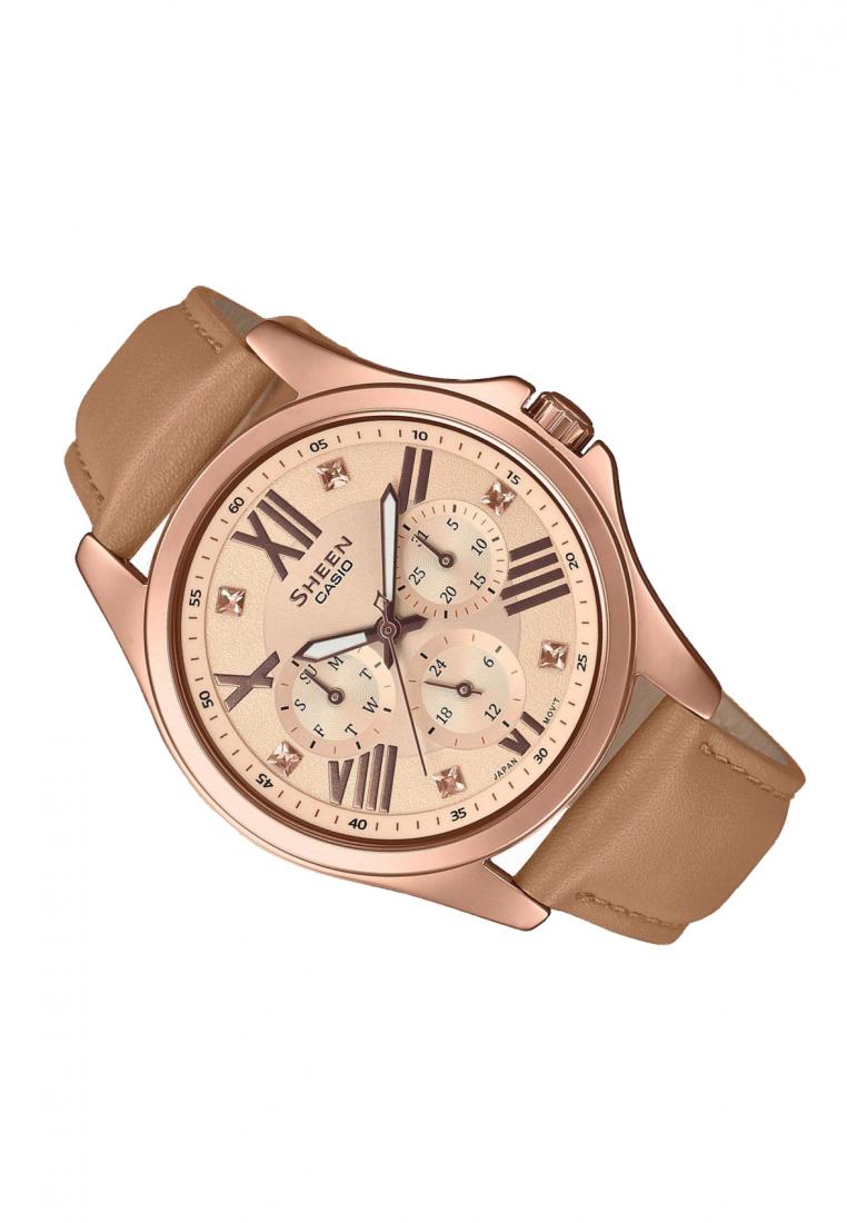 Casio Sheen SHE-3806GL-9A Analog Leather Strap Watch For Women-Watch Portal Philippines