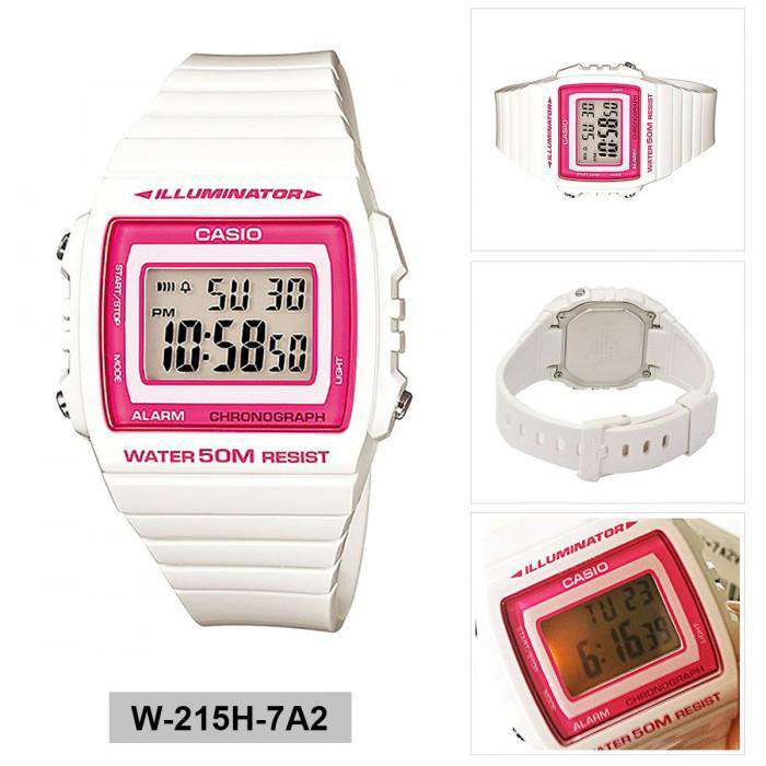 Casio W-215H-7A2 White Resin Strap Watch for Men and Women-Watch Portal Philippines