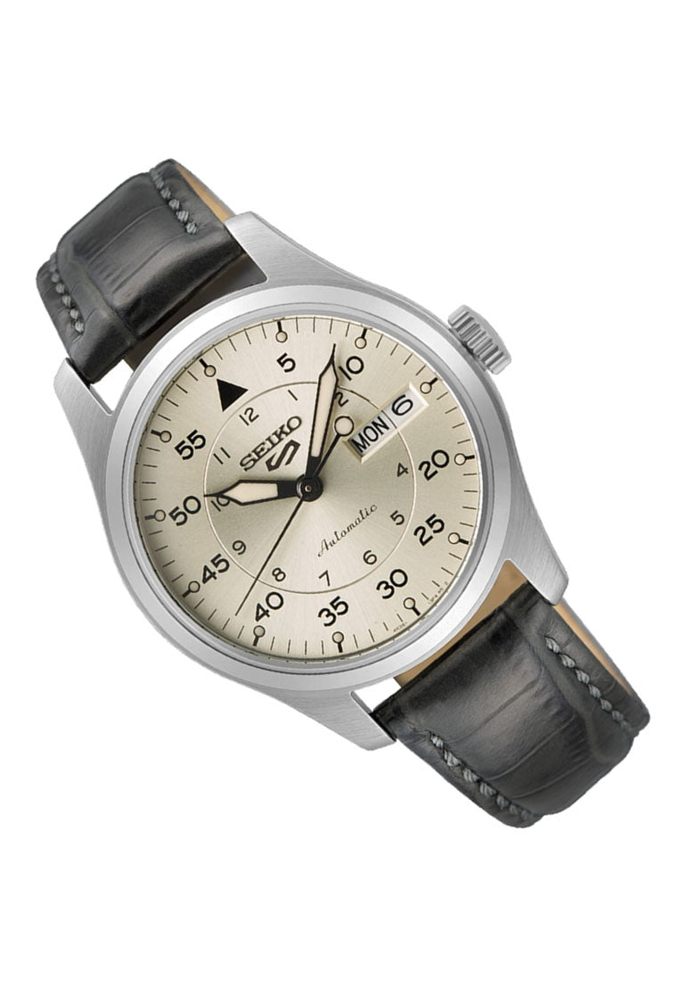 Seiko 5 Sports SRPJ87K1 Champagne Flieger Suit Style Automatic Leather Strap Watch for Men-Watch Portal Philippines