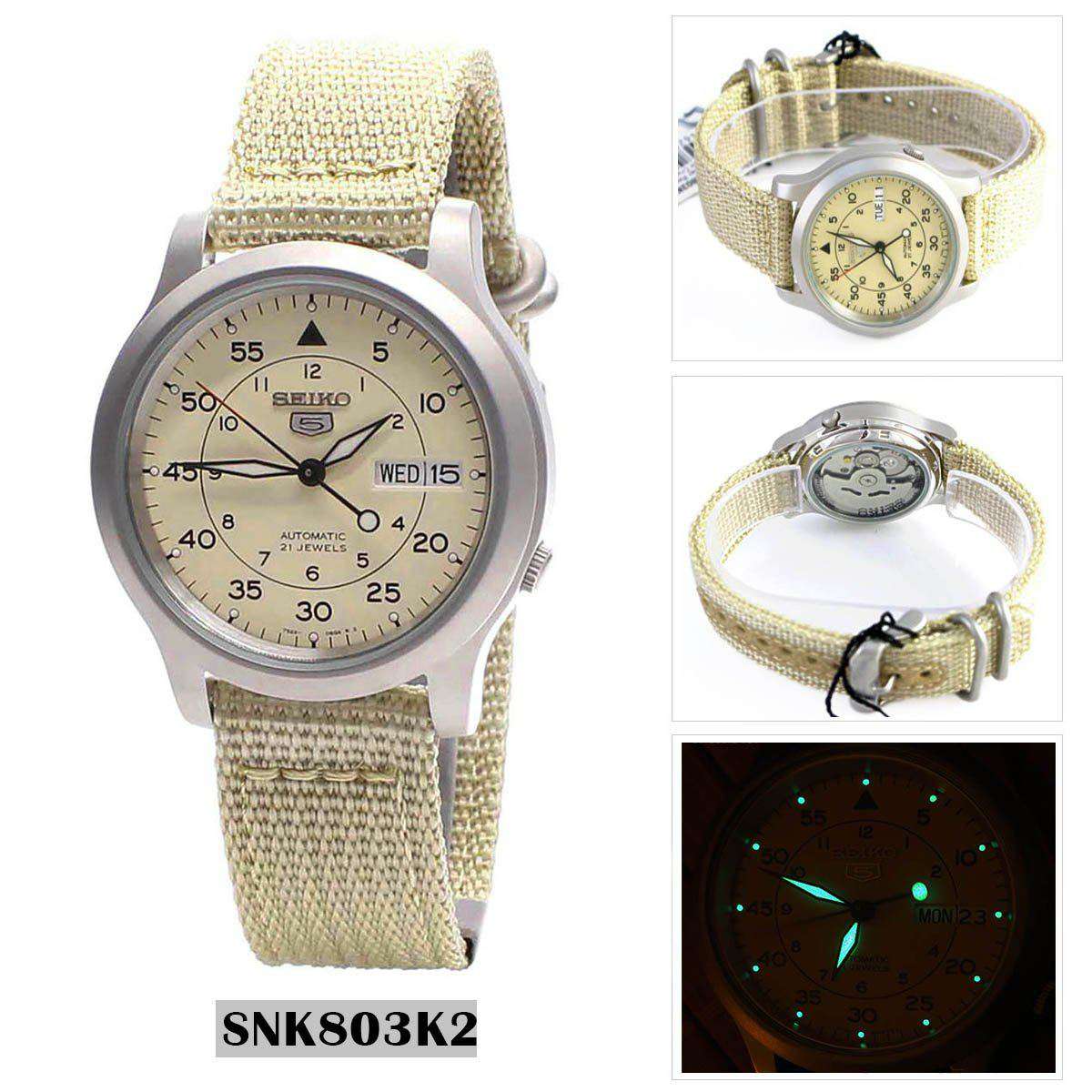 SEIKO SNK803K2 Automatic Beige Nylon Strap Watch for Men-Watch Portal Philippines