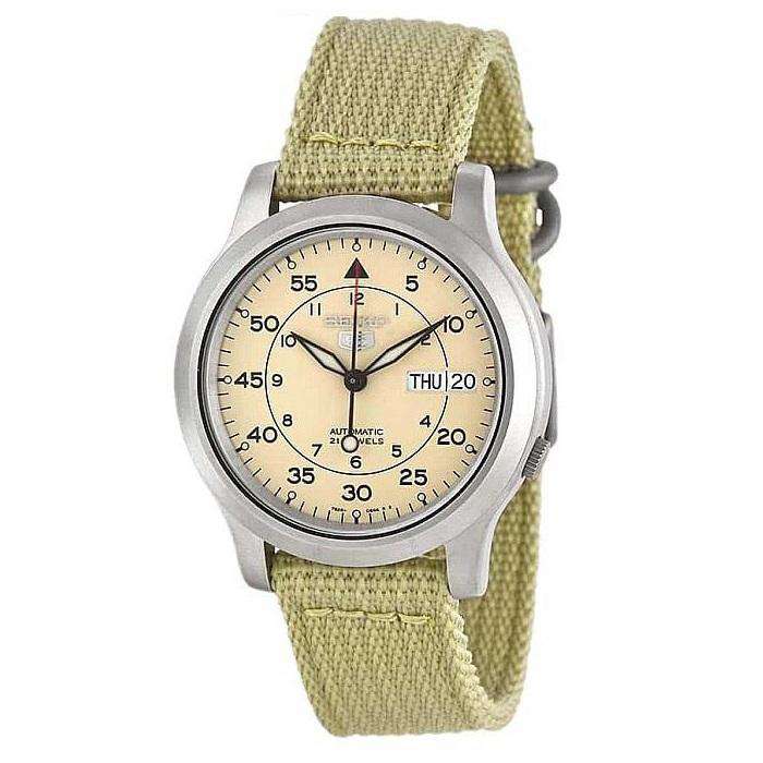 SEIKO SNK803K2 Automatic Beige Nylon Strap Watch for Men-Watch Portal Philippines