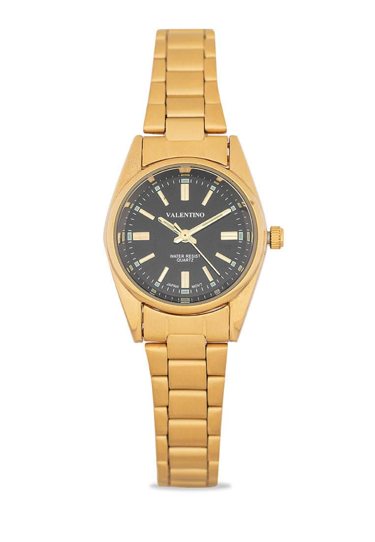Valentino 20121507-GOLD-BLACK DIAL Analog Stainless Band Watch for Women-Watch Portal Philippines