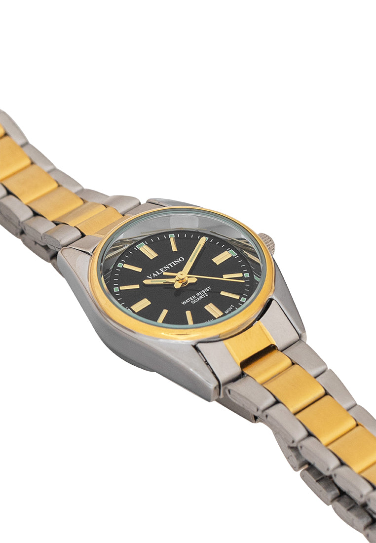 Valentino 20121507-TWO TONE-BLACK DIAL Analog Stainless Band Watch for Women-Watch Portal Philippines