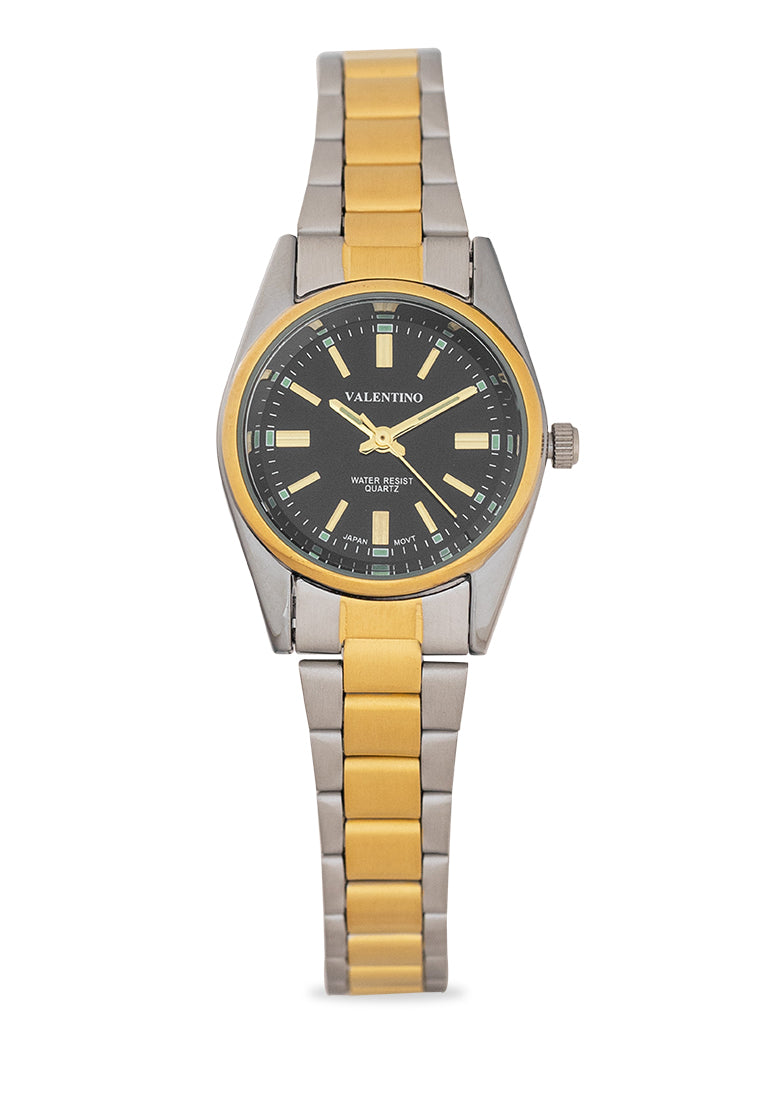 Valentino 20121507-TWO TONE-BLACK DIAL Analog Stainless Band Watch for Women-Watch Portal Philippines