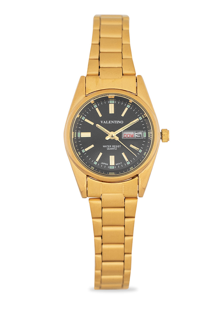 Valentino 20121509-GOLD-BLACK DIAL Analog Stainless Band Watch for Women-Watch Portal Philippines