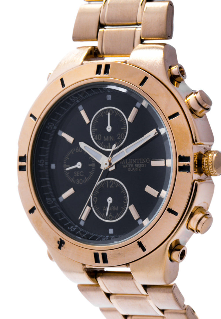 Valentino 20121649-GOLD - BLACK DIAL Analog Stainless Band Watch for Unisex-Watch Portal Philippines
