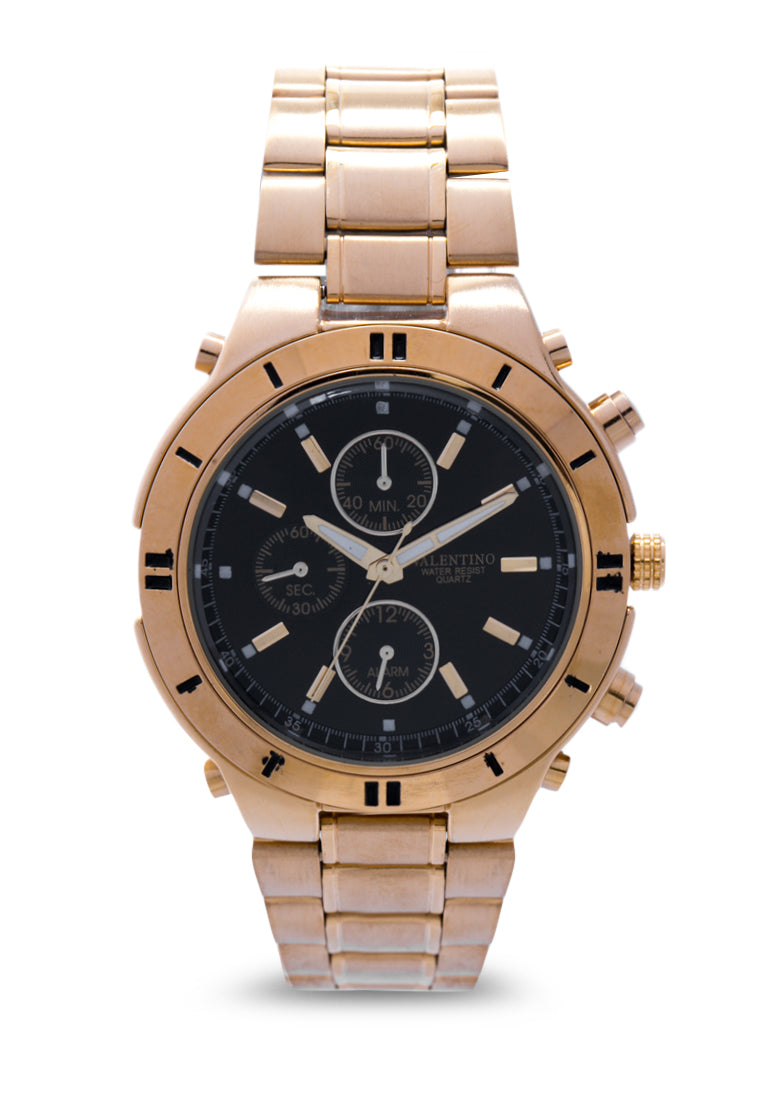 Valentino 20121649-GOLD - BLACK DIAL Analog Stainless Band Watch for Unisex-Watch Portal Philippines