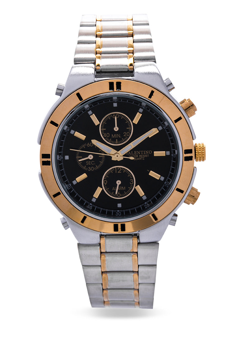 Valentino 20121649-TWO TONE - BLACK DIAL Analog Stainless Band Watch for Unisex-Watch Portal Philippines