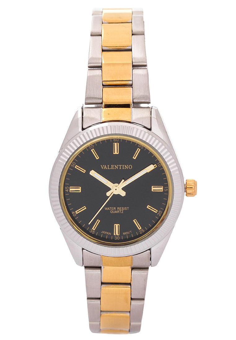 Valentino 20121678-TWO TONE - BLACK DIAL Analog Stainless Band Watch for Women-Watch Portal Philippines