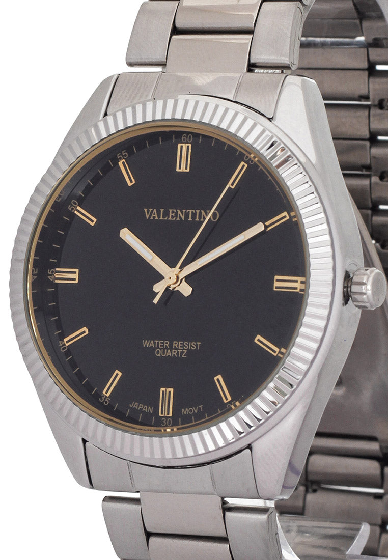 Valentino 20121679-SILVER - BLACK DIAL Analog Stainless Band Watch for Men-Watch Portal Philippines