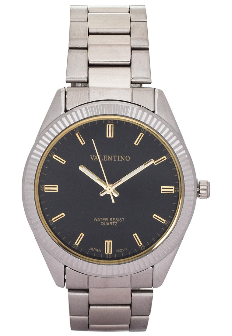 Valentino 20121679-SILVER - BLACK DIAL Analog Stainless Band Watch for Men-Watch Portal Philippines
