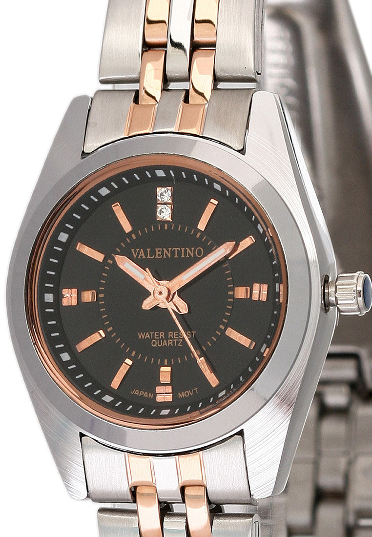 Valentino 20121692-ROSE GOLD - BLACK DIAL Analog Stainless Steel Strap Watch for Women-Watch Portal Philippines