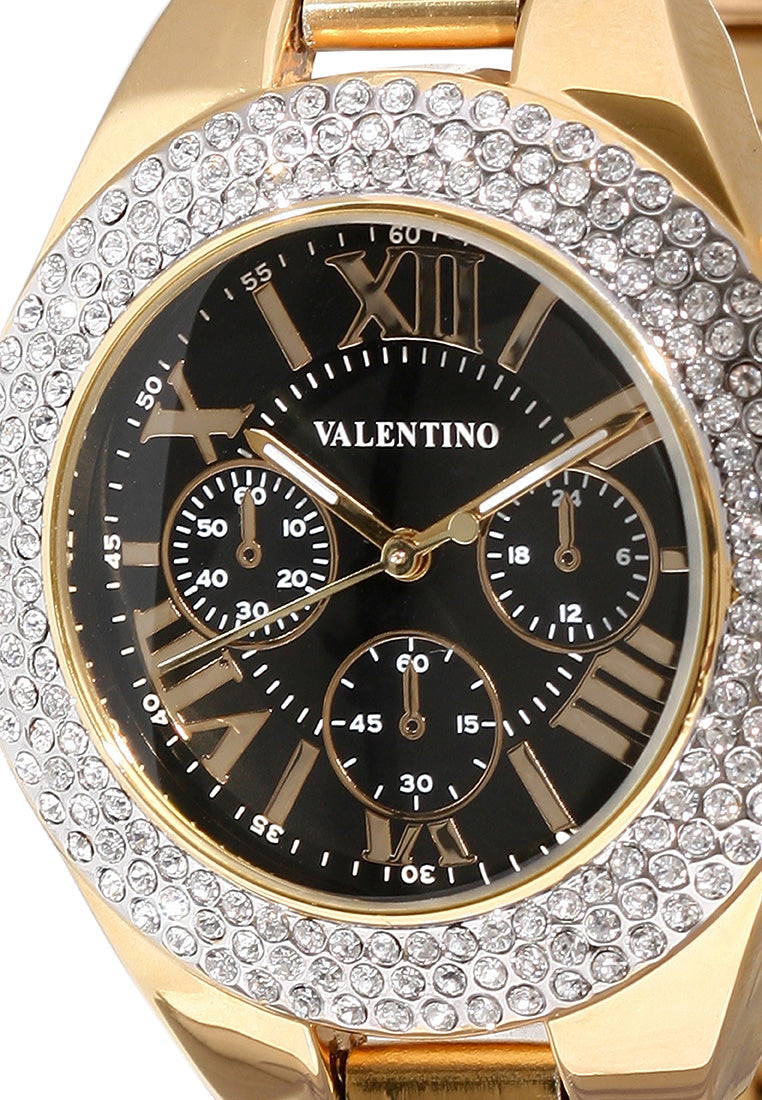 Valentino 20121729-GOLD - BLACK DIAL Analog Stainless Steel Strap Watch for Women-Watch Portal Philippines