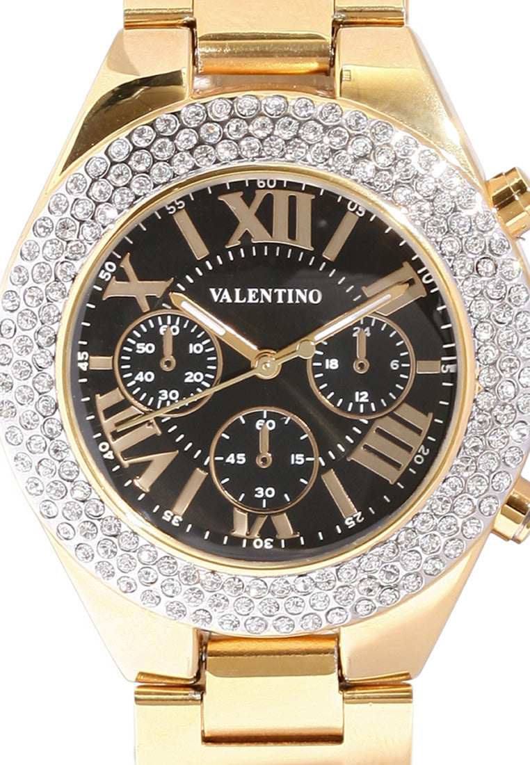Valentino 20121729-GOLD - BLACK DIAL Analog Stainless Steel Strap Watch for Women-Watch Portal Philippines