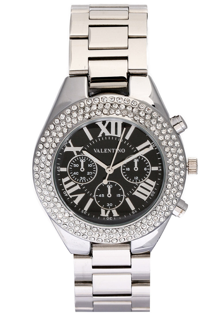 Valentino 20121729-SILVER - BLACK DIAL Analog Stainless Steel Strap Watch for Women-Watch Portal Philippines