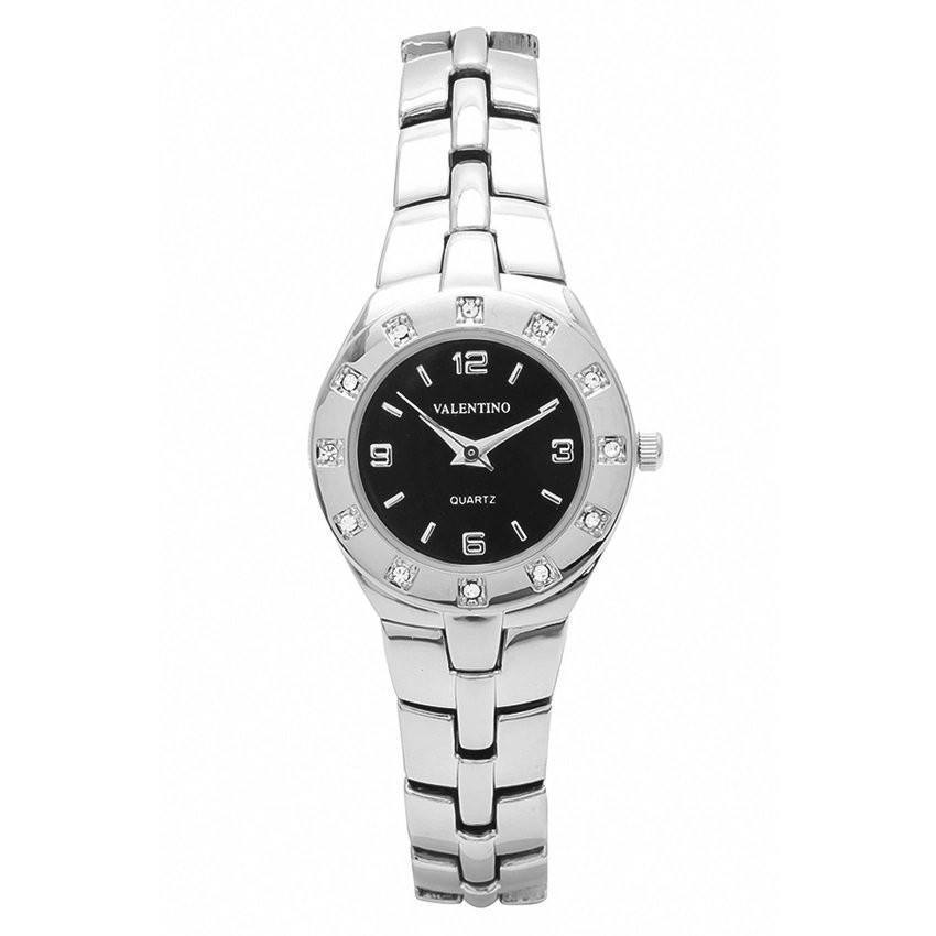 Valentino 20121760-SILVER - BLACK DIAL OMEGA IP CLASSIC STYLE FASHION METAL - ALLOY STRAP Watch for Women-Watch Portal Philippines