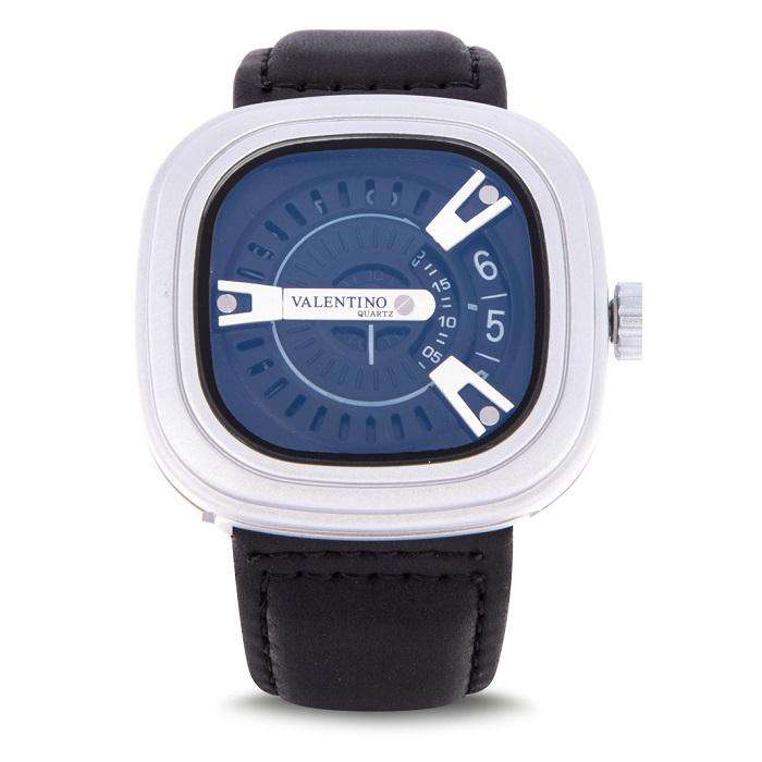 Valentino 20122151-BLK STRAP - SIL CASE - SILVER INDEX Black Leather Strap Watch for Men-Watch Portal Philippines